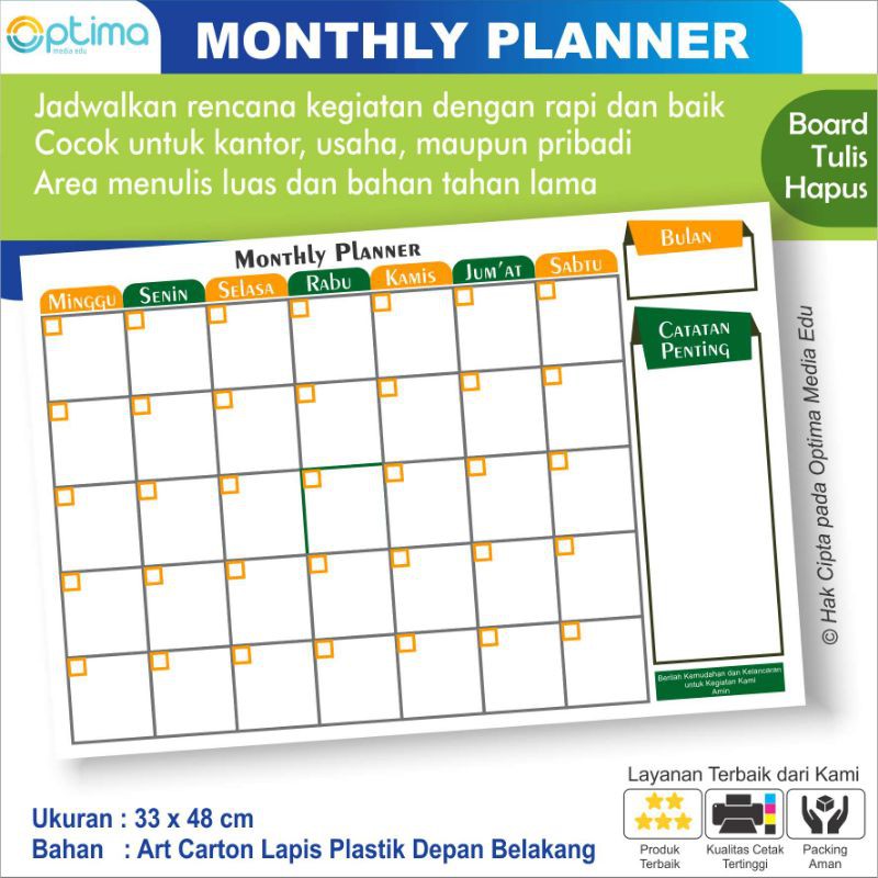 

PAPAN TULIS HAPUS MONTHLY PLANNER