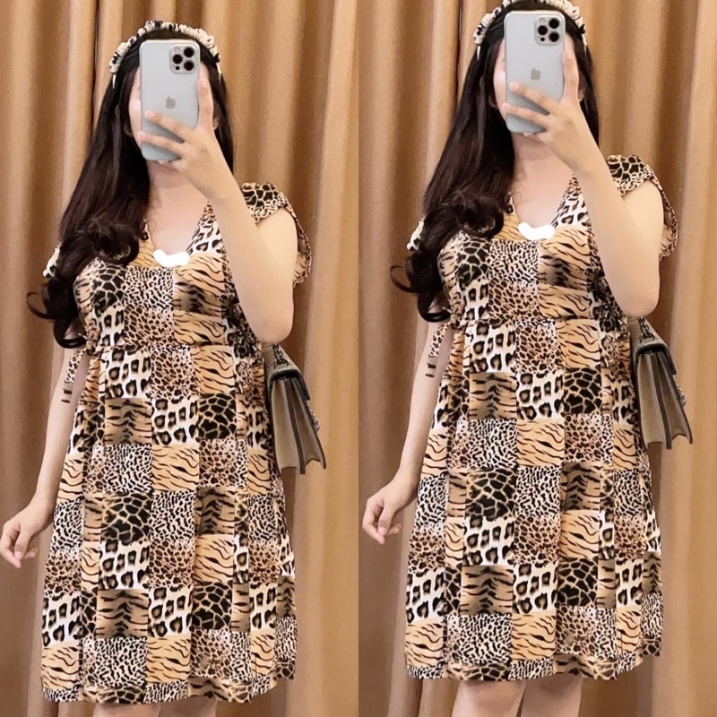 Baju tidur Daster kekinian kimono busui frendly bahan rayon adem-LEOPARD KOTAK