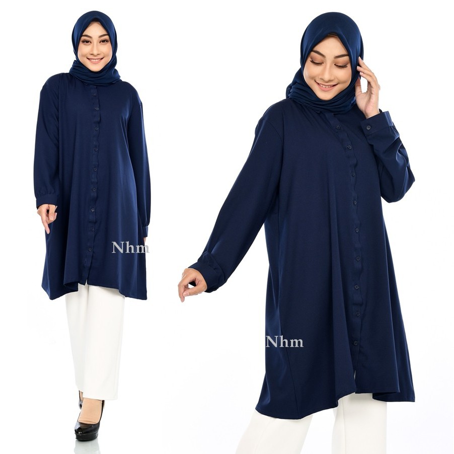 Kemeja Jumbo Polos  Kemeja Wanita Tunik Moscrepe - Navy