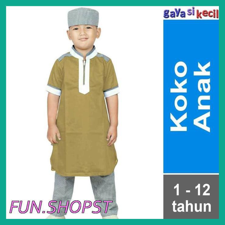 BAJU MUSLIM ANAK LAKI BAJU KOKO ANAK LAKI KREM COKLAT MUDA 1-12TH - 1TH
