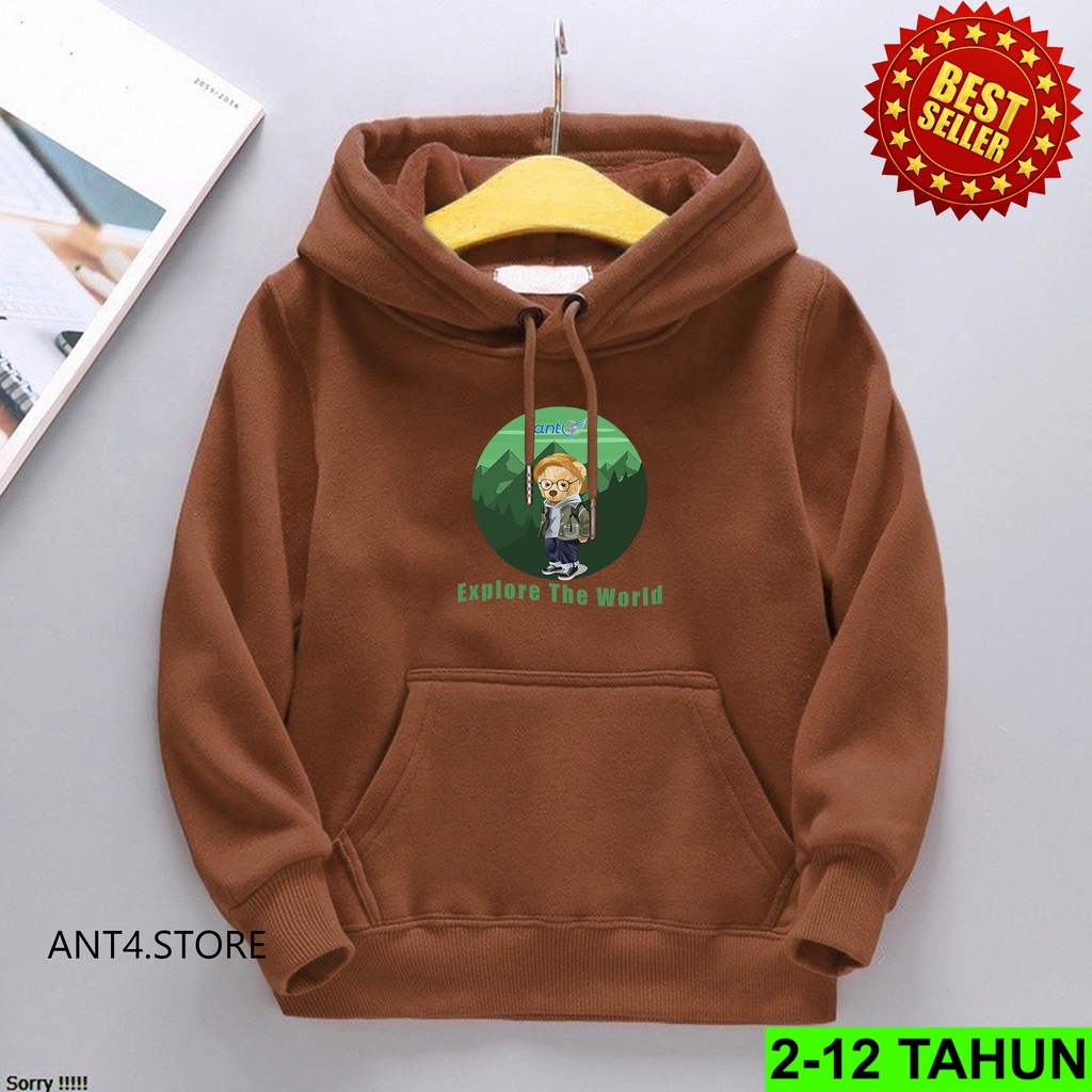 Hoodie EXPLOR THE WORLD Anak Laki Laki Perempuan / Jaket Anak BEST SELLER  Anak Usia 2 - 12 Tahun / Sweater TERBARU Anak Cewek Cowok  Switer Distro Bisa COD