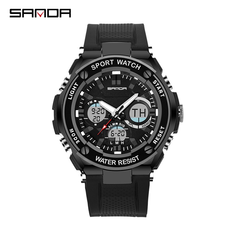 SANDA 733 Jam Tangan Pria Digital Analog Dual Time Tali Rubber WATCHKITE WKOS