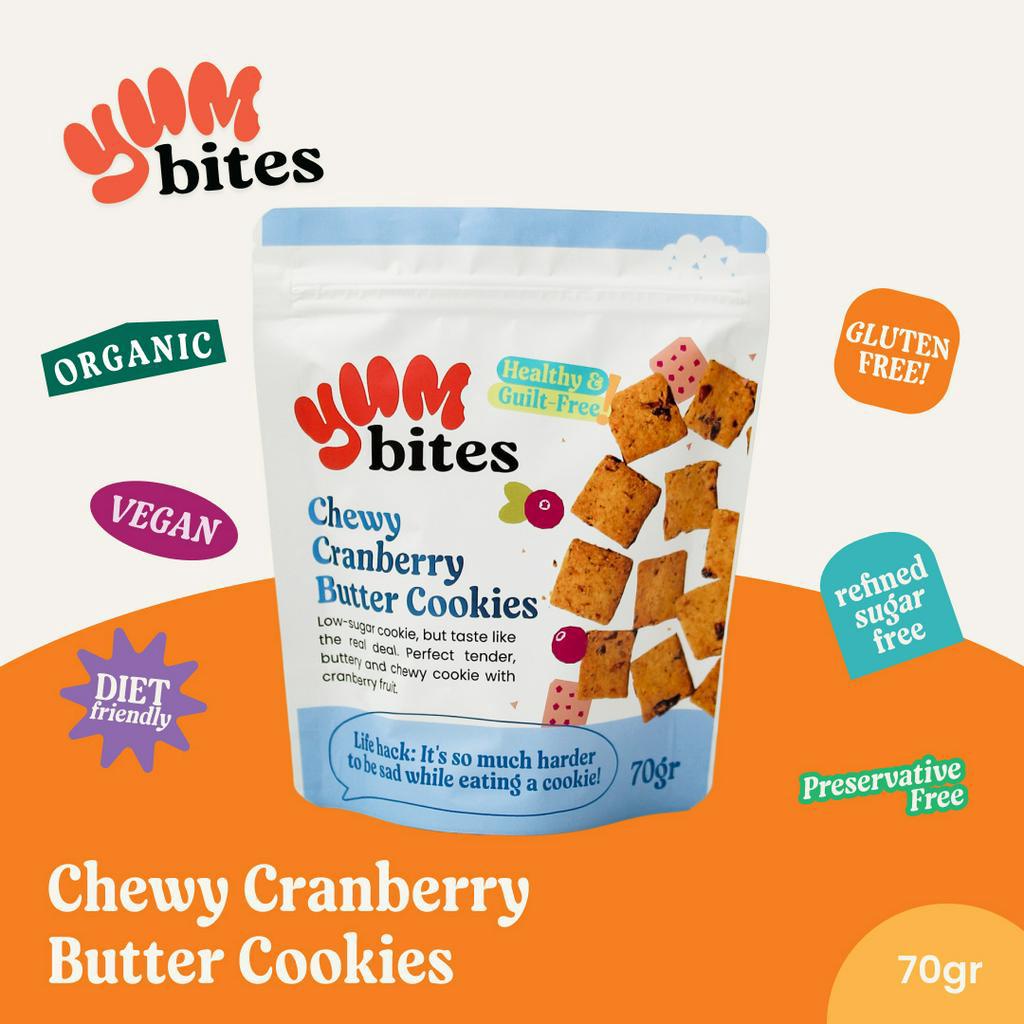 

YumBites Chewy Cranberry Butter Cookies - Biskuit Kukis Buah Kering Cemilan Diet Snack Makanan Sehat - Vegan, Gluten Free