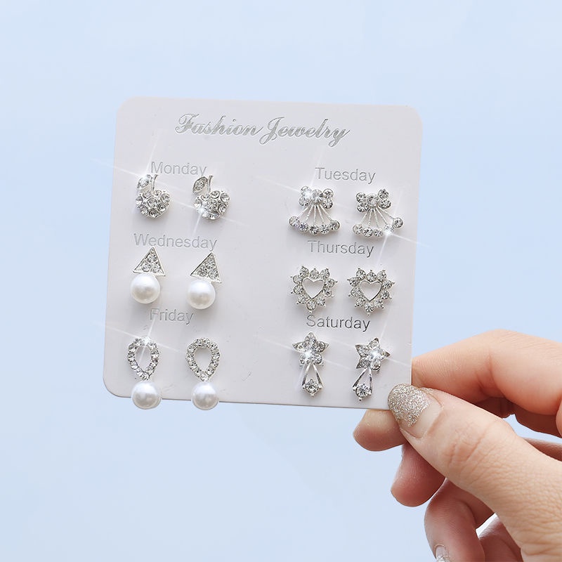 【Ready stock】Anting ​Korea  Mutiara Pejantan Kristal Fashion Wanita Murah Hati Mutiara  Pesona Zirkon Bintang 2021 terbaru fashion murah COD