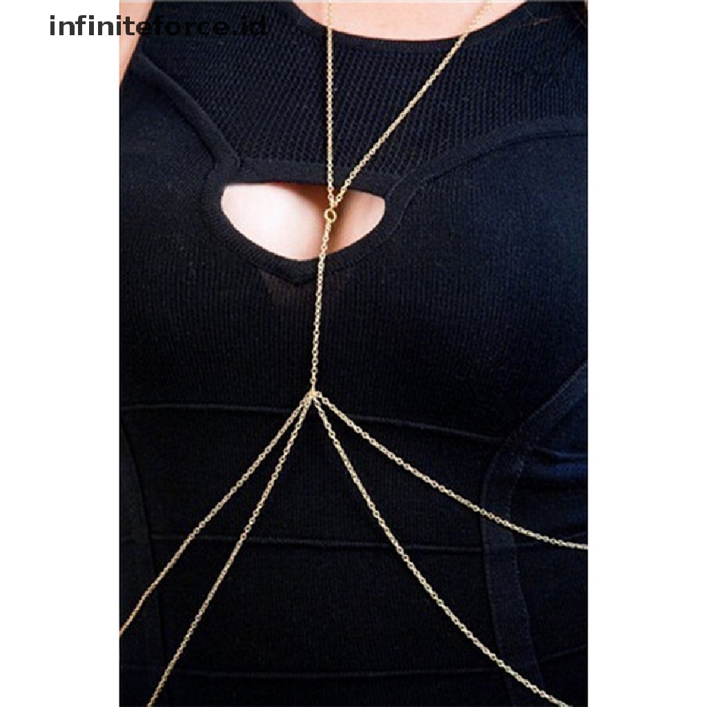 Infiniteforce.id Kalung Rantai Pinggang / Perut / Tubuh Sexy Warna Gold Untuk Wanita / Bikini / Pantai