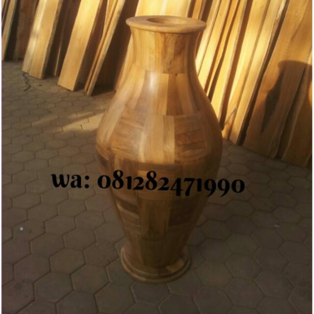 Hiasan rumah guci antik kayu jati (ukuran sedang)