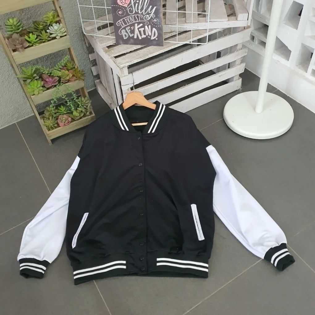 Jaket Baseball Wanita 3XL Classie Oversize Fleece Premium Lengan Panjang Sporty Sweater