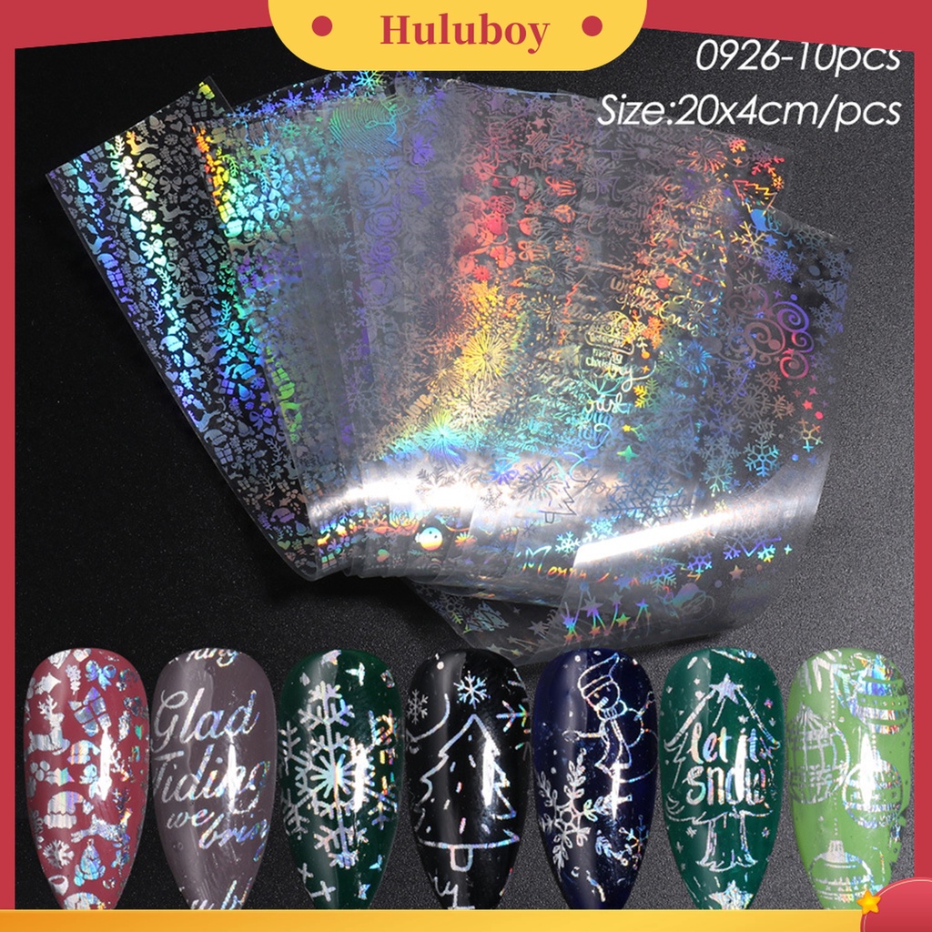Huluboy Huluboy♡ 10pcs / Set Stiker Kuku Motif Snowflake Natal Untuk Nail Art Wanita