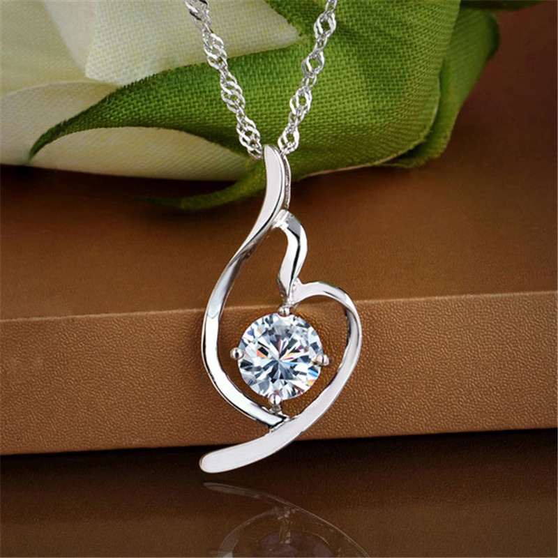 [Ready Stock]Fashion Silver Plated Diamond Simple Pendant Necklace