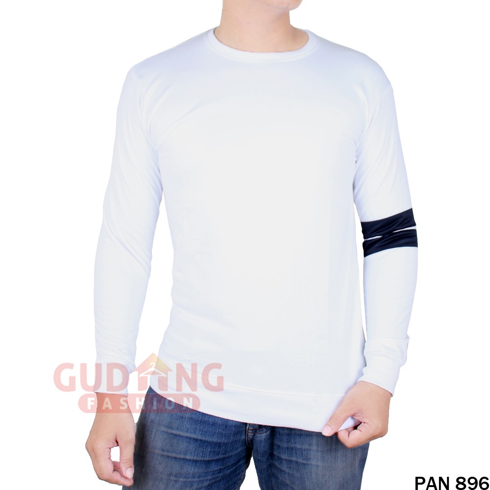 Kaos Polos Lengan Panjang Double Stripe Cowok - PAN 896