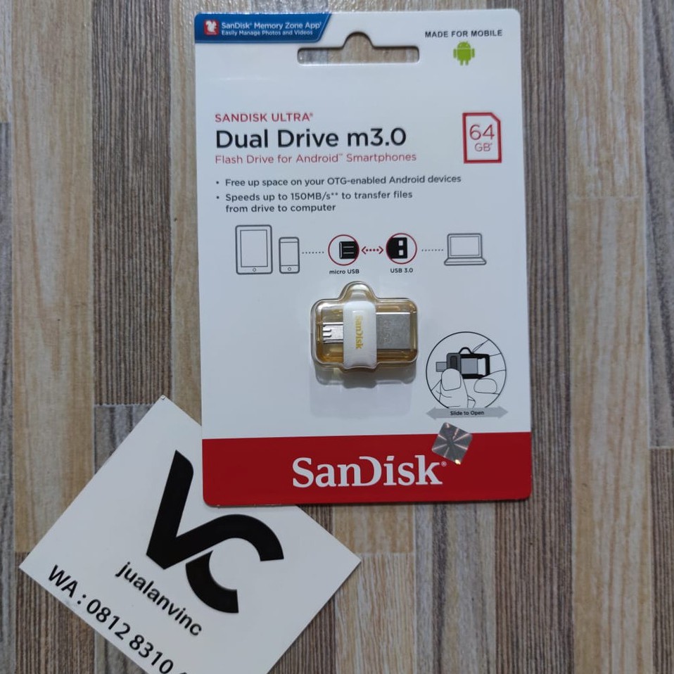 SANDISK FLASHDISK OTG 64GB ULTRA DUAL USB DRIVE m3.0 64 GB MICRO USB 3.0 150MBPS USB 3