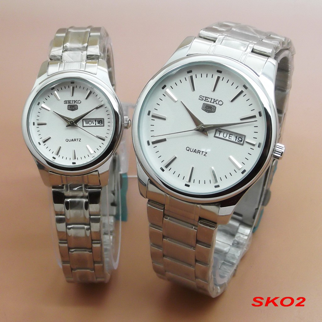New Jam Tangan Seiko Couple Rantai Date   Day Elegan