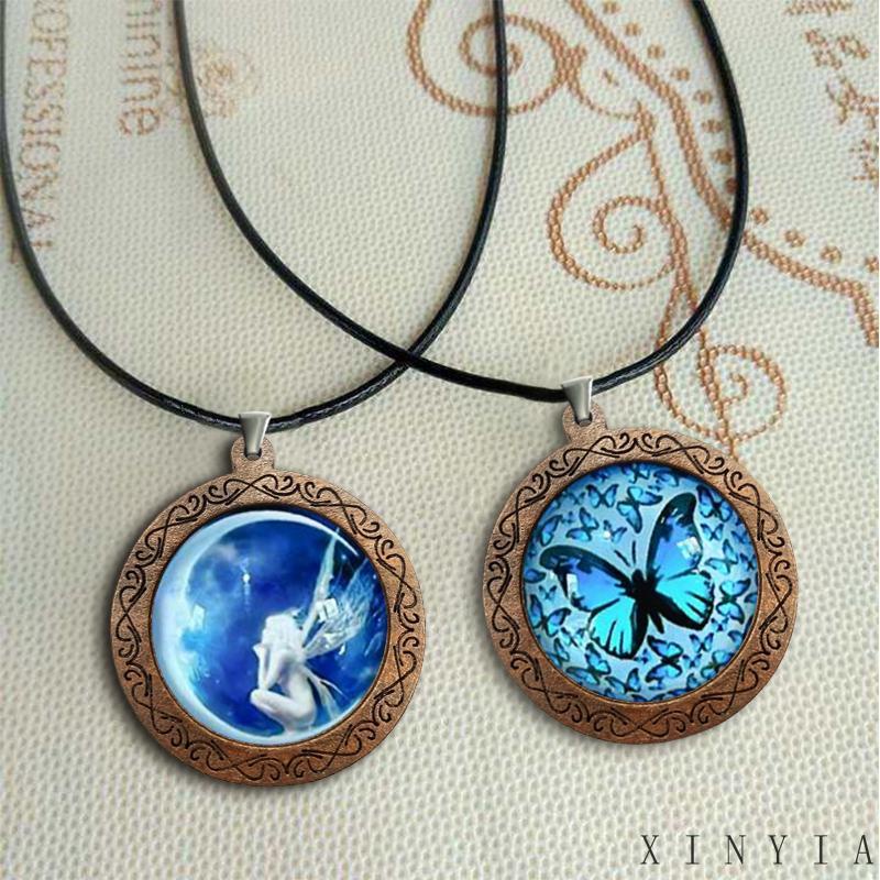 Set Kalung Bahan Kulit Dengan Liontin Angel Butterfly Tree of Life Untuk Anak