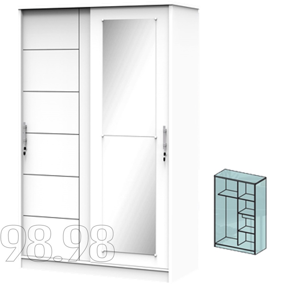 Lemari Pakaian Sliding Putih 2 pintu - Lemari Baju Pintu Sorong - Lemari Pakaian 2 pintu Sliding tip