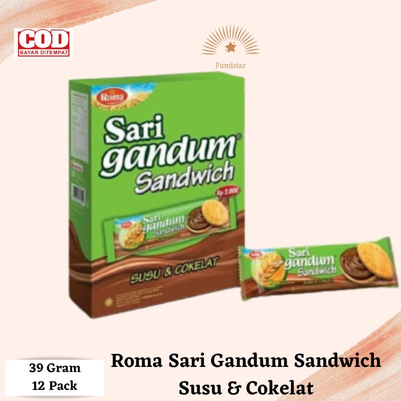 

Roma Sari Gandum Sandwich Susu dan Cokelat box 38,5 gr