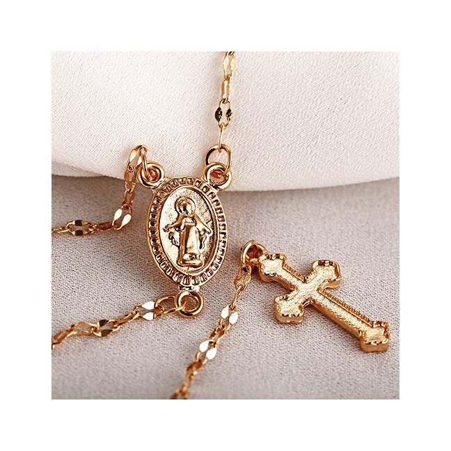 LRC Kalung Fashion Golden Our Lady Of The Cross Necklace D98789