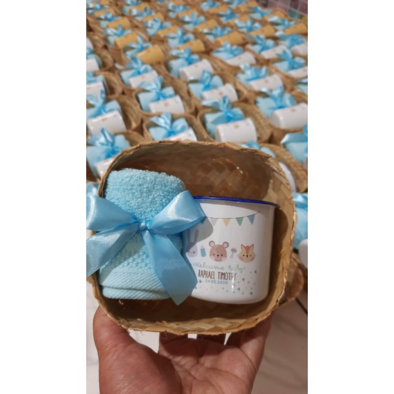 Hampers Paket Eco 1 Handuk Saputangan + Mug Enamel 7cm Decal