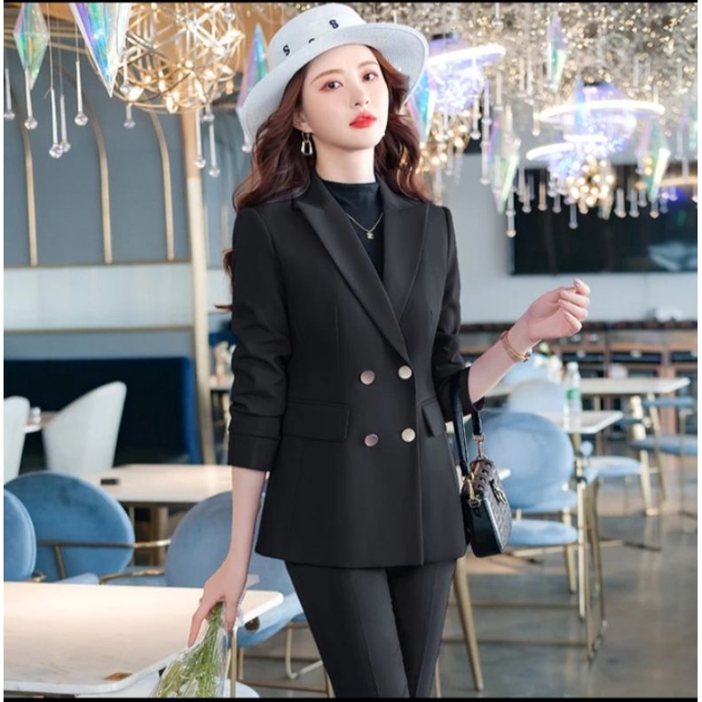 Setelan Jas Wanita Blazer Motif Terbaru/Jas Blazer Wanita Korea