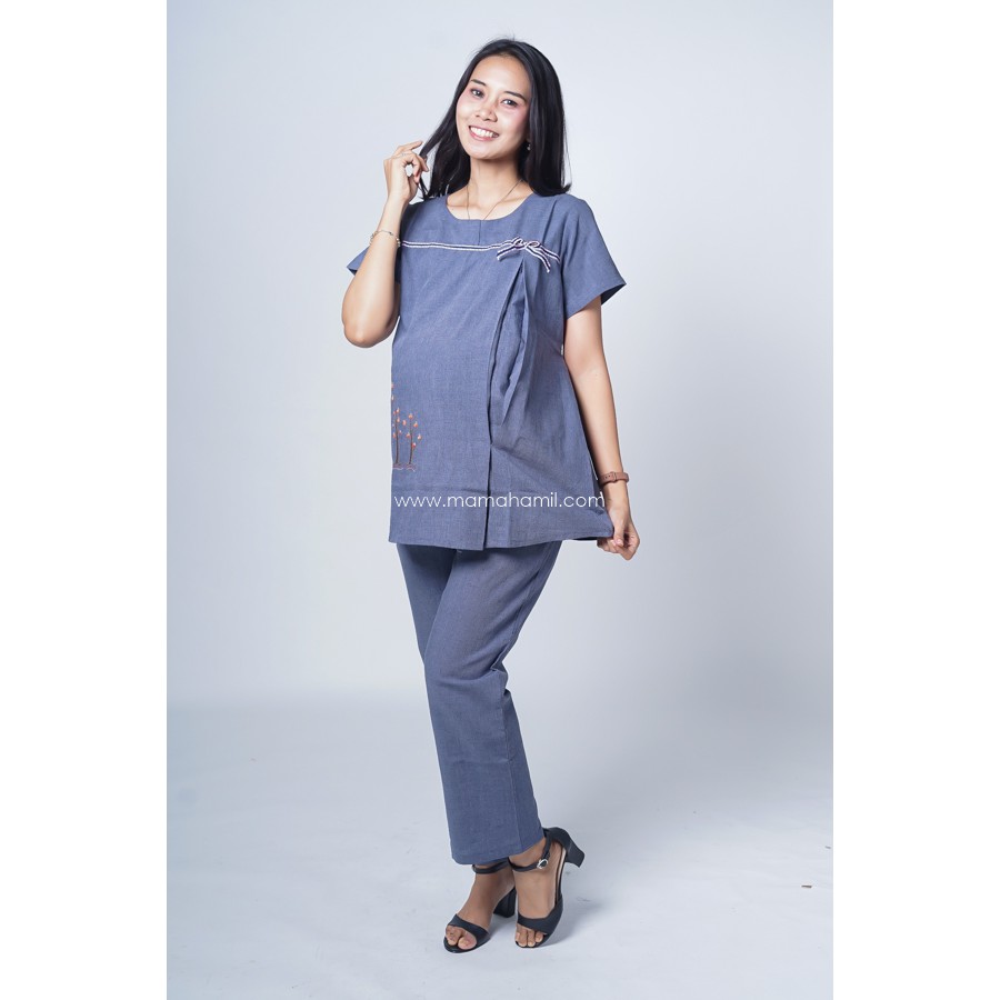 Mama Hamil Setelan Baju Kantor Blouse Hamil Menyusui Pita Dada - STD 93
