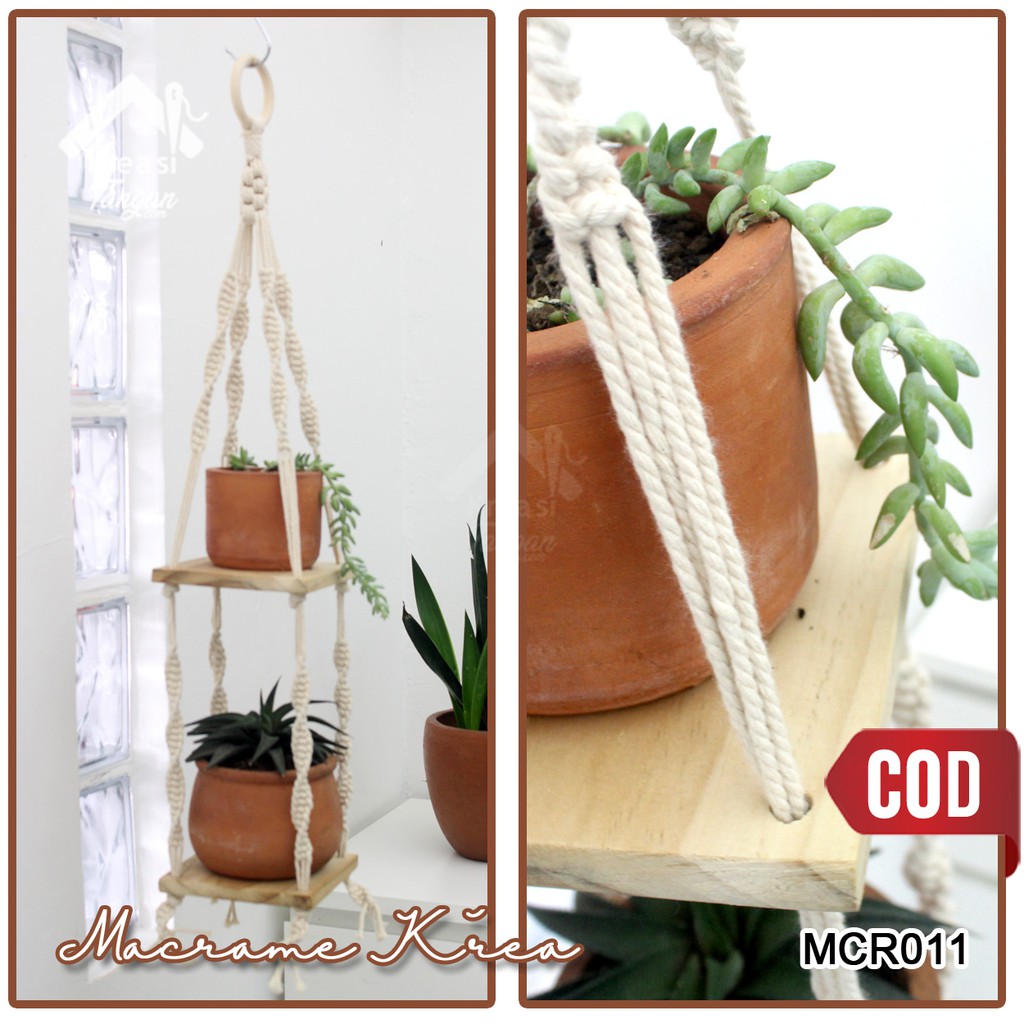 MACRAME GANTUNG 2 TINGKAT UNTUK POT TANAMAN MCR011