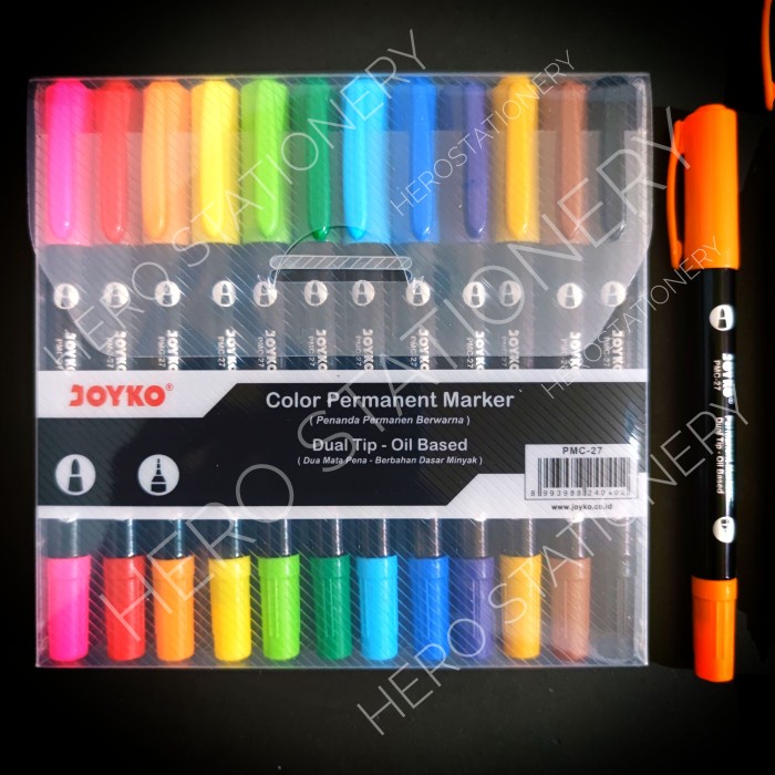 

Cuci Gudang Spidol Marker Joyko Permanen Color Dual Tip Set 12 Warna Pmc-27 Murah