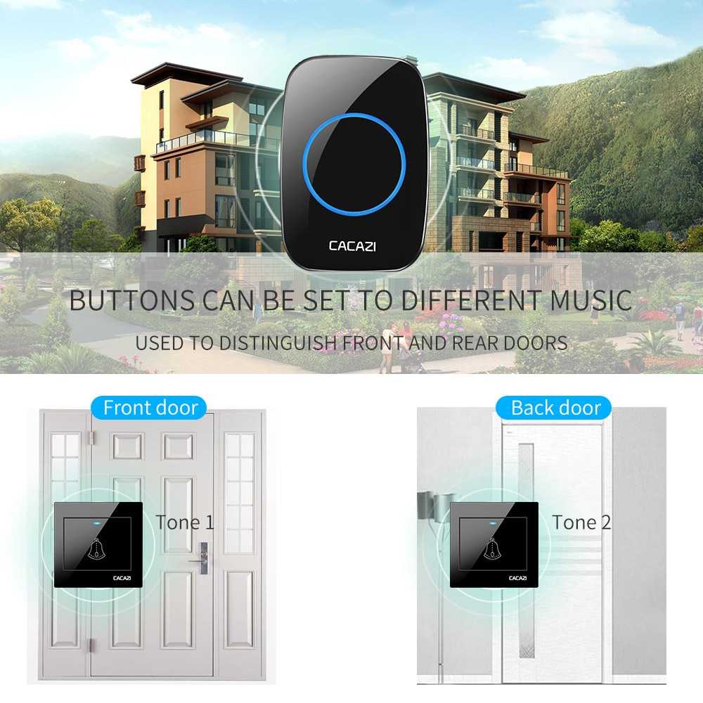 CACAZI Bel Pintu Rumah Kantor   Tanpa Kabel Wireless Waterproof 1 Transmitter 2 Receiver - H10