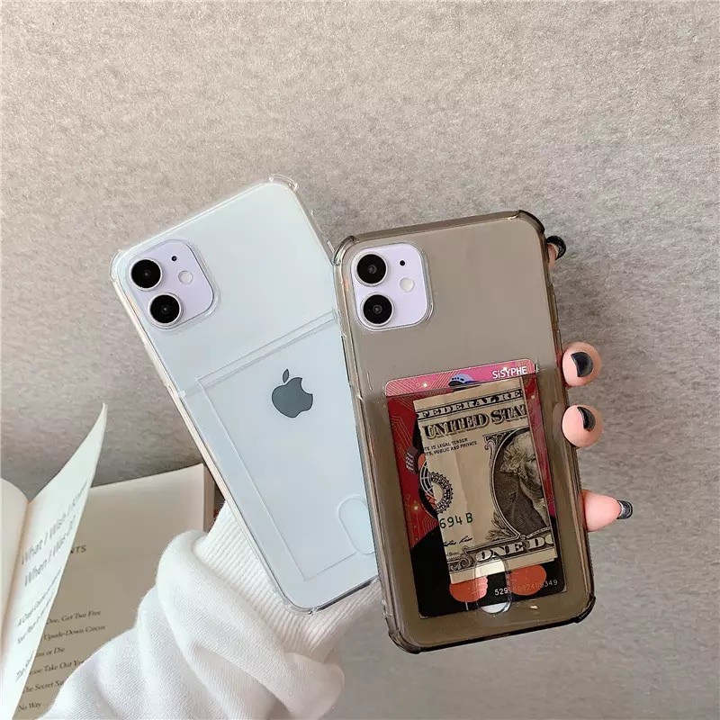 Soft Case iPhone Card Slot Casing Anticrack Holder Simpan Kartu Softcase Anti Crack Penyimpan Kartu