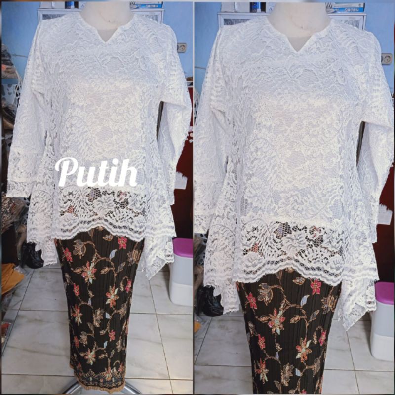 COD KEBAYA RINJANI KEBAYA BROKAT JUMBO ABU GOLD DUSTY MARUN MOCA MAURA SERAGAM KEBAYA BRIDESMAIDS-ATASAN-PUTIH