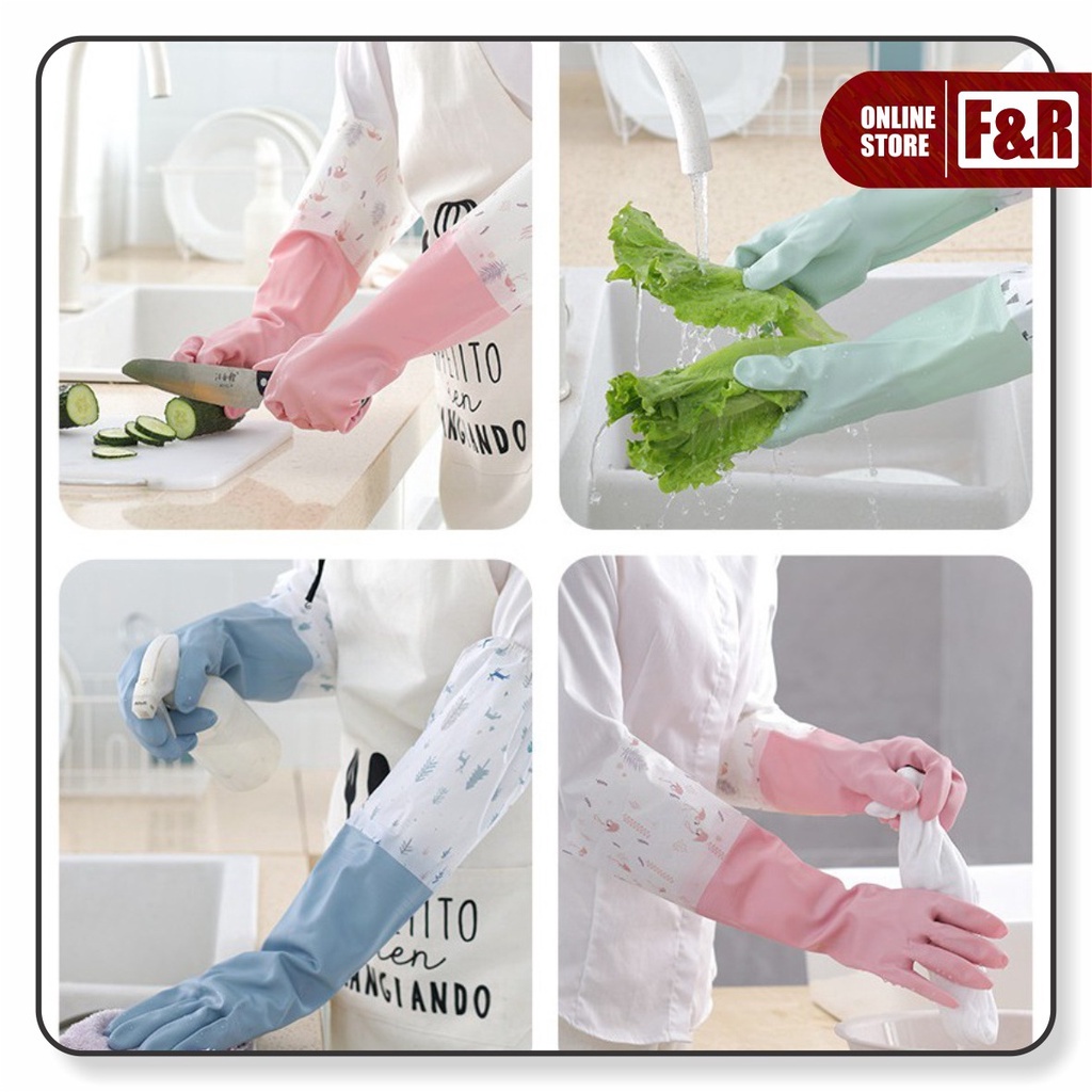 Sarung Tangan Karet Cuci Piring Baju Panjang Lateks Anti Air Tebal Rubber Gloves Latex Waterproof