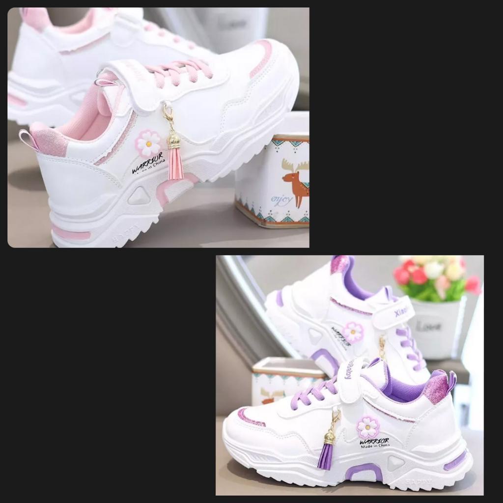Sepatu Sneakers Putih Warrior Anak Perempuan Usia 3 4 5 6 7 8 9 10 11 12 Tahun/ Sepatu Kets Kasual S