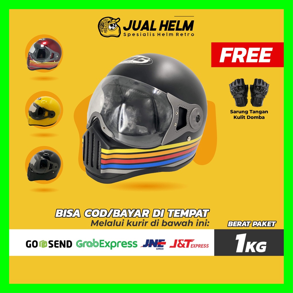 HELM CAKIL HBC PILOT VISOR + FREE Sarung Tangan (Helm HBC Cakil/Helm Retro/Helm Vespa/Helm Klasik)