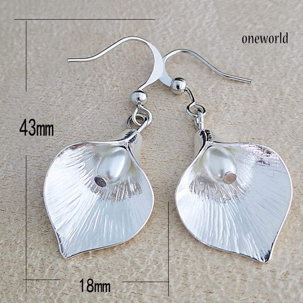 OW@ Creative Women Faux Pearl Flower Petal Pendant Hook Earrings Retro Party Jewelry