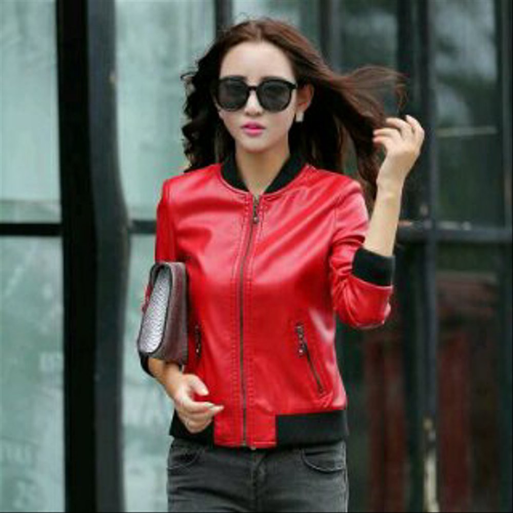 Termurah jaket semi kulit cewek/merah Berkualitas