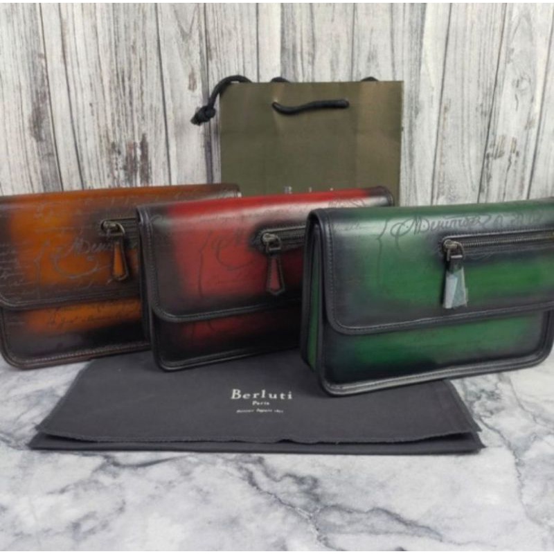 CLUTCH BAG TAS PRIA BRANDED BERLU***TI FULL LEATHER QUALITY MIRROR VIP