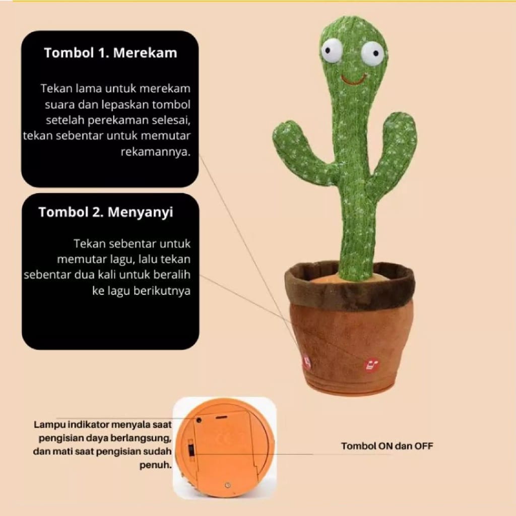 Barang musiman /Boneka Kaktus Goyang Peniru Suara Cactus Dancing Joget Tiktok Viral - Bebek Baterai