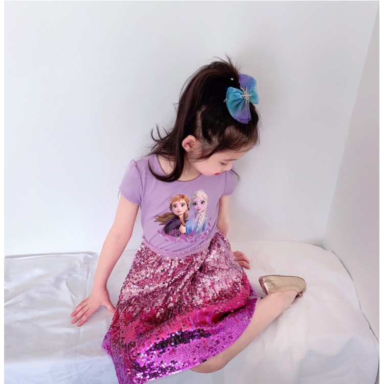 Baju Dress Anak Princess Frozen Elsa Anna Sequin Sparkle Impor