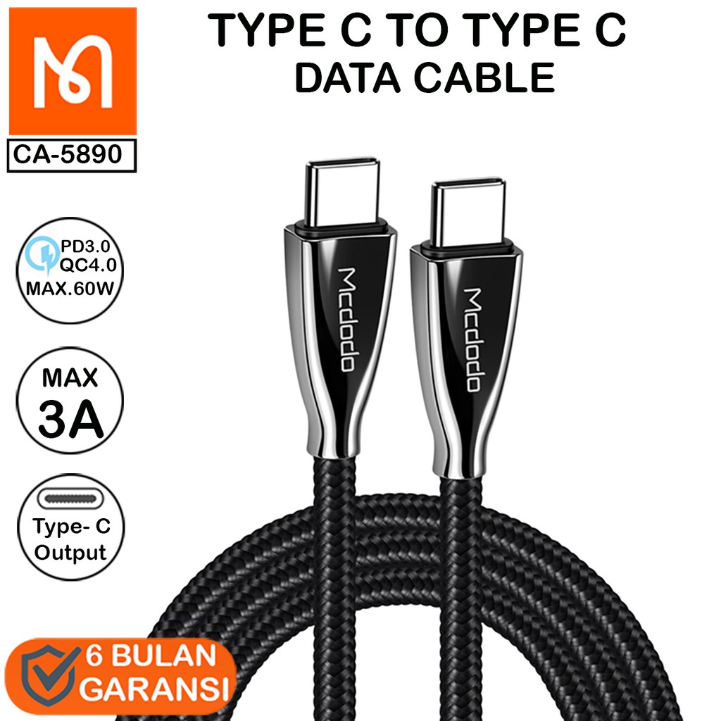 MCDODO CA-5890 Kabel Data USB Type C To Type C Fast Charging 60W PD3.0 Quick Charge4.0