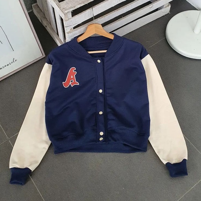 A Baseball Croope - Jaket Navy Baseball Gaya Korean Style