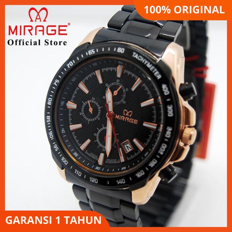 BRANDED Jam Tangan PRIA COWOK Mirage Hitam Rosegold 8305PH