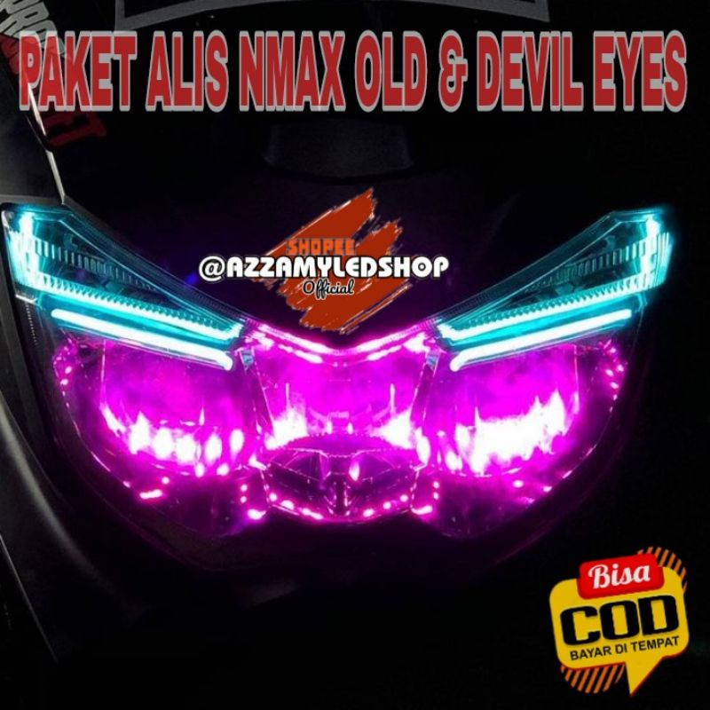 Paket lampu motor DRL alis lampu alis nmax old Yamaha nmax free demon eye devil eye kualitas grade A super terang