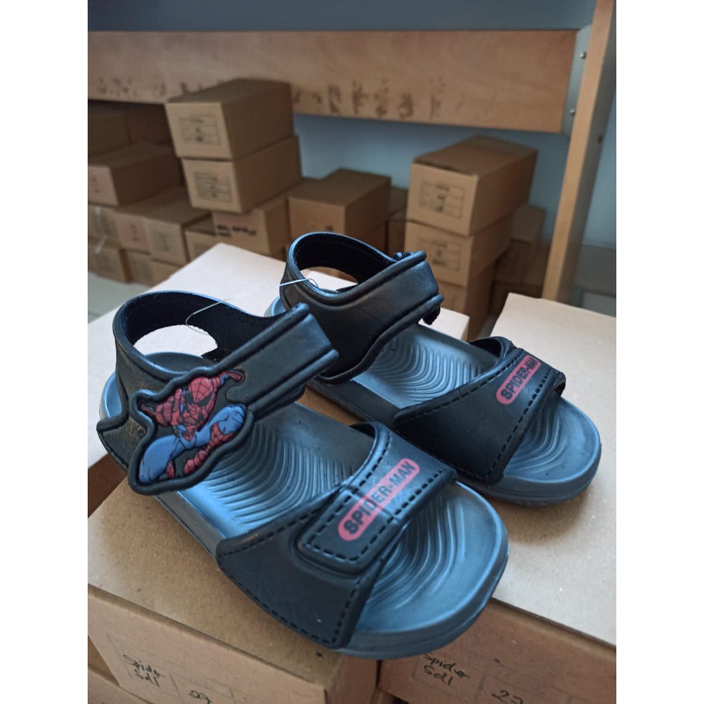 SANDAL ANAK LAKI LAKI SPIDERMAN FLAT SOFT NON LED USIA 1,5 sd 4 THN WARNA HITAM