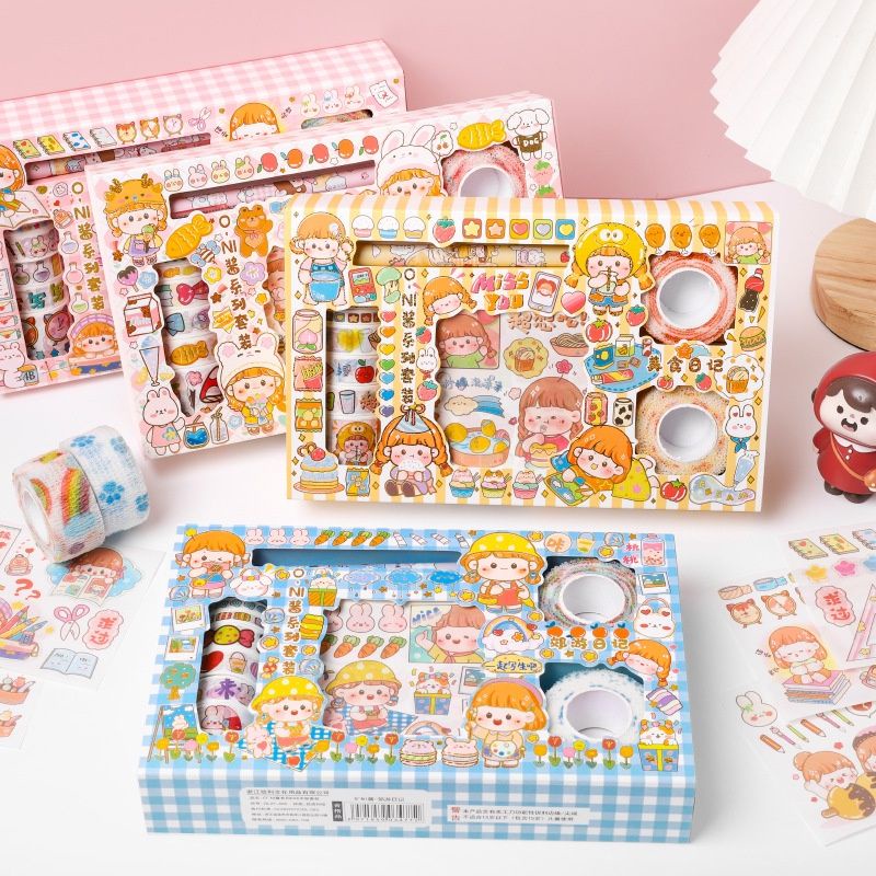 

Stiker Set Box Karakter Lucu + Roll Stiker Cute + Pulpen Cutter / Stiker super Cute