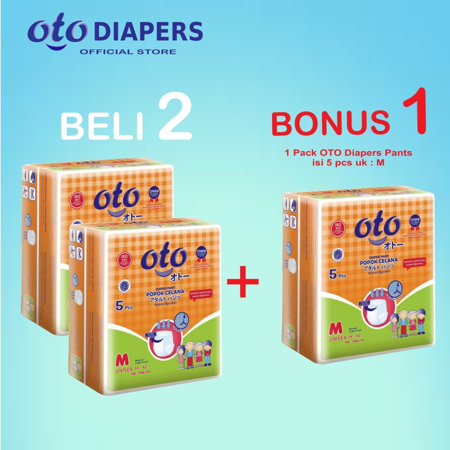 popok dewasa - kesehatan, diapers, perekat  RAK - OTO Diapers Adult Pants Popok Dewasa Celana Ukuran M isi 5 pcs BUY 2 GET 1