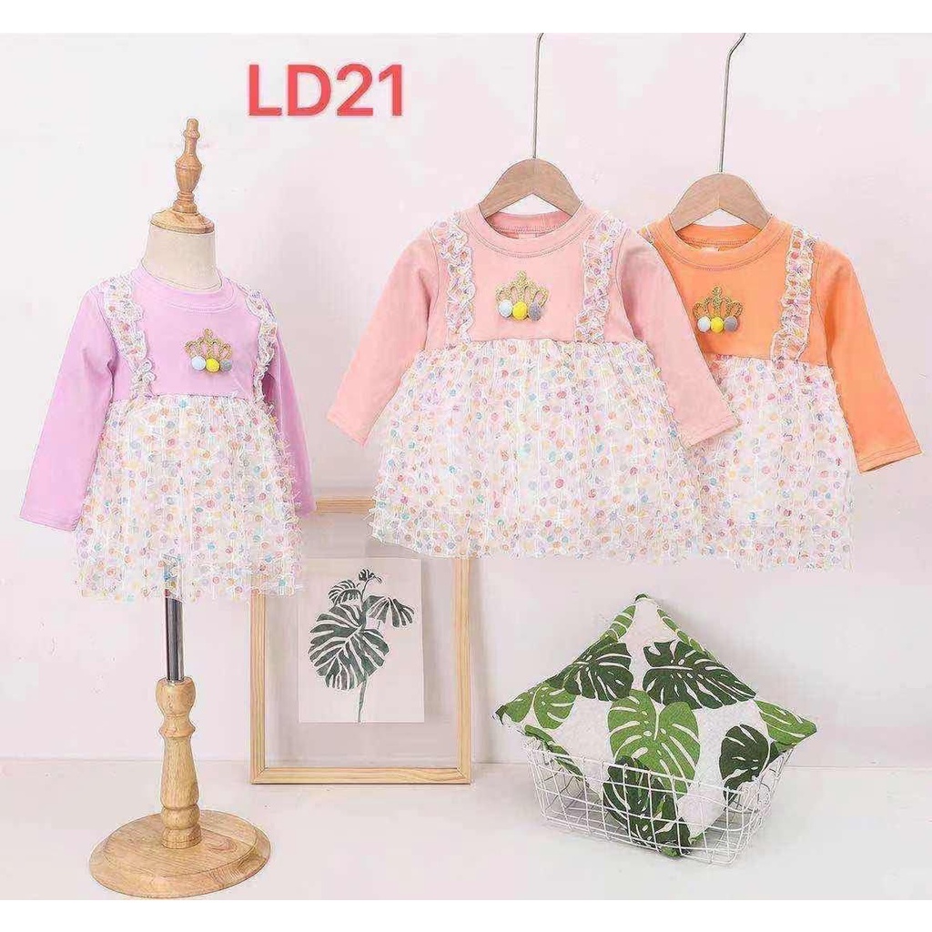 Promo !! Dress anak cewek lucu / dress pompom ball crown ukuran 6bulan - 2tahun / Dress import anak / Dress trendy anak cewek