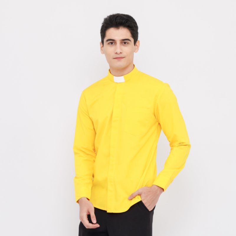 Pendeta - Kemeja Collar Kuning Polos - Cotton Tropical - Jos Miracle Bandung - Miracle - JMB