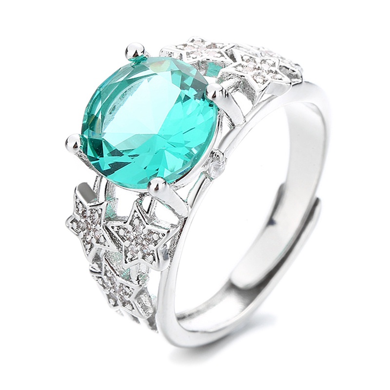 Fancyqube Cincin 925 Sterling Silver Bentuk Oval Cut Out Aksen Zamrud Hijau Biru Merah Zaitun Bahan Zirkon Untuk Wanita