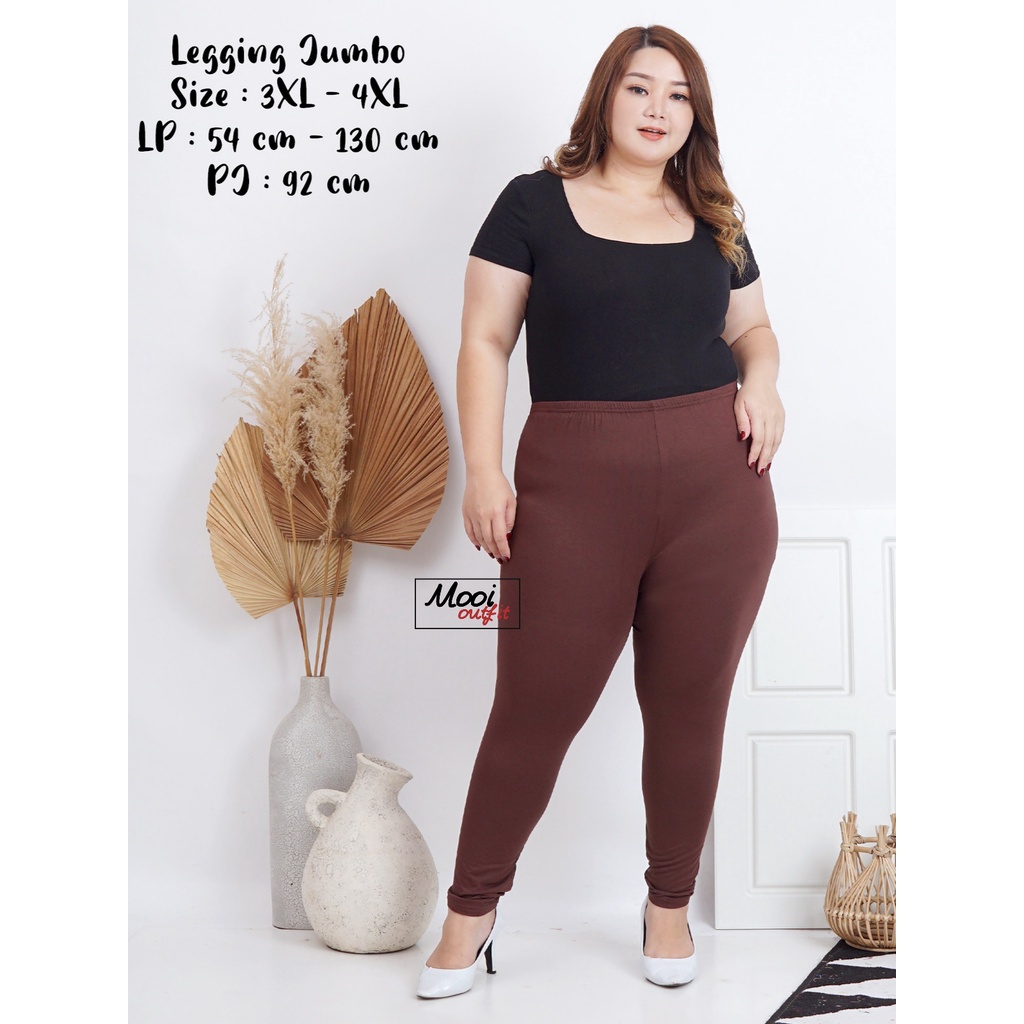 Mooi Outfit - Legging Wanita Jumbo Tebal Premium Bahan Kaos Celana Kekinian Big Size 100kg Pinggang Karet Melar Murah