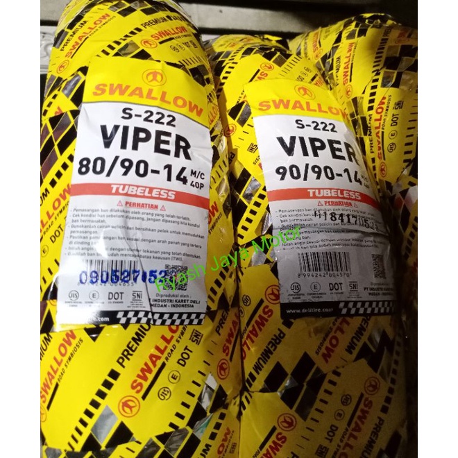 Paket ban tubeless 80/90-14 &amp; 90/90-14 Swallow Viper/katana for vario 125/110/beat F1/esp/street/pop