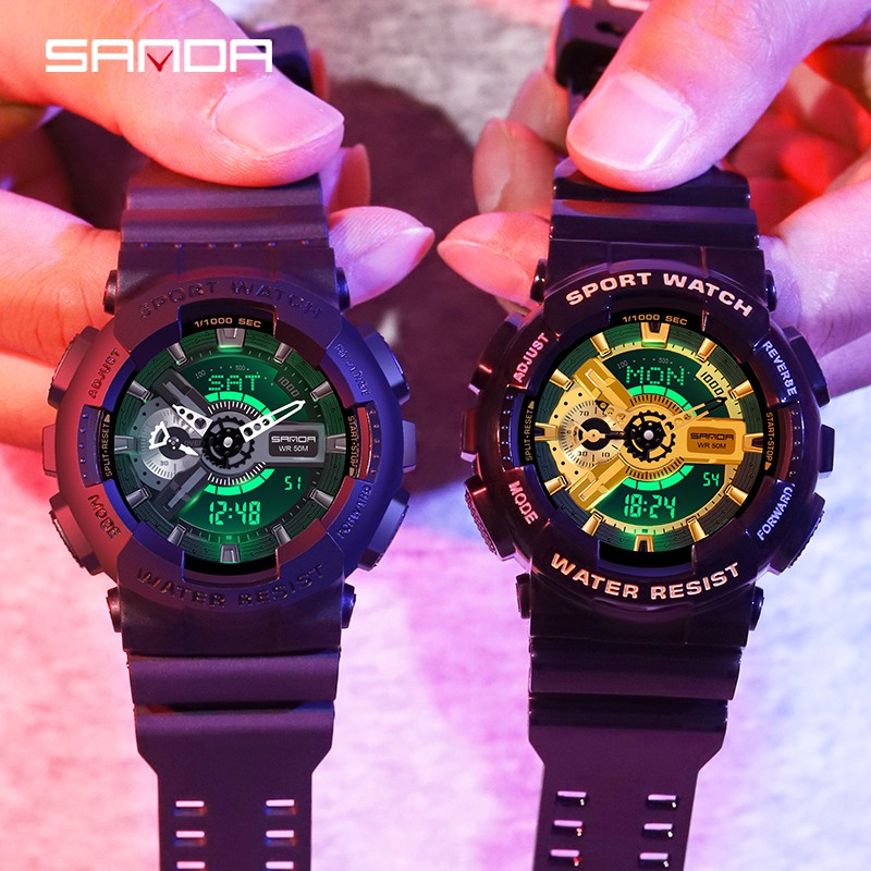 SANDA 3110 Jam Tangan Pria Digital Analog Dual Time Tali Rubber Shockproof Anti Air WATCHKITE WKOS