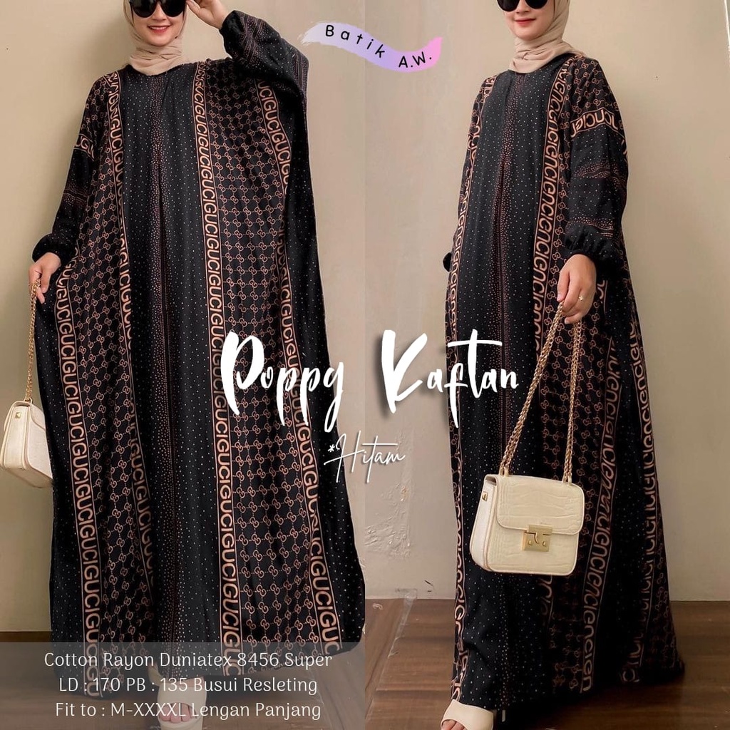 Batik A W - Popy Kaftan Wanita Jumbo XXXXL Motif Branded Gucci Busui Lengan Panjang Cotton Rayon Premium